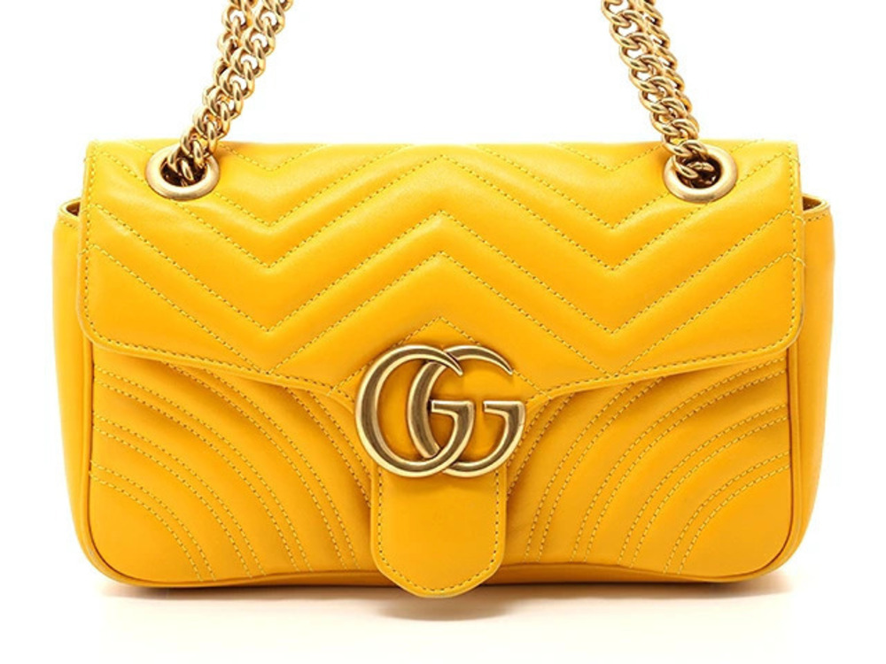 Gucci Bag Shoulder GG Marmont Chain Calf Yellow